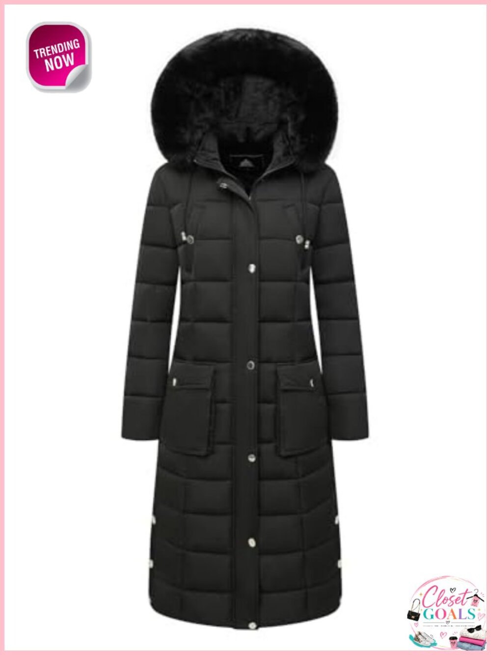 Women's Waterproof Long Down Puffer Parka Warm Winter Coat Faux Fur Hood